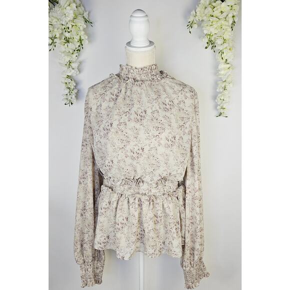 Perfectly Priscilla Plus Size 3XL Floral Smocked Blouse Cottagecore Peplum Top - Picture 2 of 12